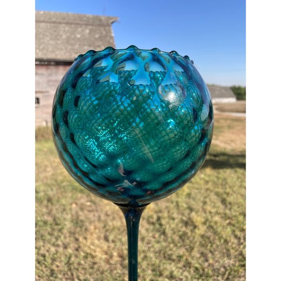 Vintage MCM Empoli Tall 14"  Turqoise Blue Glass Snifter Pedestal Vase Bowl - Picture 9 of 10